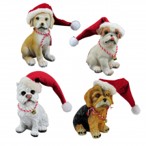 Chiens avec bonnet de Père Noël - Nampook - 14cm SET de 4 pièces - Figurines de Noël