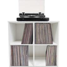 Meuble de rangement pour disques vinyles - rangement disques vinyles lp - bibliothèque - 4 compartiments - blanc