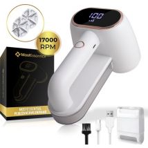 MostEssential Premium Electric Lint Remover LR218 - Tondeuse à charpie - Fonction de charge rapide USB-C - Sans fil - Batterie 2000 mAh - 17 000 RPM - Édition DOUBLE Lame