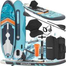 tectake® Stand-Up Paddle Board - SUP Board - Gonflable - Stable - 288 x 77 x 22.5 cm - Max 200kg - Orange Turquoise