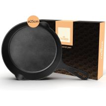 Ocina Poêle en fonte - ø25cm - Poêle à frire - Poêle à induction - Set de poêles à frire - Poêle en fonte bbq - Fonte