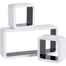 tectake - Set de 3 étagères murales brillantes Lotta noir/blanc 403189