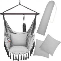 Detex Bohemian Hanging Chair - Incl. Bottle Holder/2 Cushions XL - Light Grey