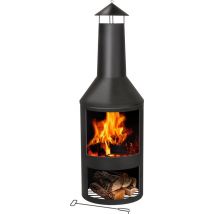 BBQ Collection Poêle d'extérieur avec cheminée - Poêle de jardin 134 x 44,5 x 44,5 cm - Poêle de terrasse pour bois de chauffage - Poêle de terrasse avec récupérateur de cendres, tisonnier et rangement pour le bois - Jardin et terrasse - Acier au carbone