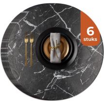 Sets de table Castagnola aspect cuir - Sets de table ronds - Sets de table antidérapants en cuir artificiel - Dessous de verre hydrofuge - Dessous de verre - 6 pièces - Diamètre 38 cm - Noir/Blanc