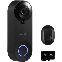 Sonnette vidéo avec caméra - avec gong et carte SD 32GB - sans fil - sonnette intelligente - application gratuite - noir - Saaf ALL-VD
