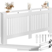 tectake® Habillage de radiateur - Cache-radiateur - Panneau de radiateur - Habillage de radiateur - Habillage de chauffage - Modèle à lamelles, avec tablette - Dimensions div. - 172,3x19x82cm - blanc