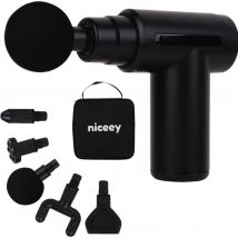 Mini pistolet de massage professionnel - Niceey - Appareil de Massage Sport et Relax - Puissant - Sans fil - Avec étui - 5 accessoires - sans fil - noir