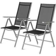 909 Outdoor - Chaises de jardin - Lot de 2 - Dossier réglable - Pliable - Chaises d'assise - Aluminium et Textile - 69 x 56 x 106 cm