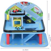 Marionette Wooden Toys Ensemble garage en bois - Label 100% FSC - 2 voitures - Bleu