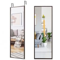 Grand miroir mural avec crochets de suspension réglables en hauteur 36,5 x 1,5 x 107 cm Marron