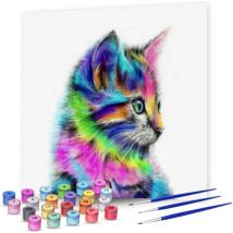 Rubye® Painting By Number Adults - Chat coloré - Peinture et pinceaux inclus - Canvas Painting canvas - Colour by Number - 40x50cm