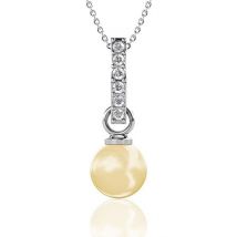 Yolora Collier Femme avec Pendentif - Perle Kalpa Camaka et Cristaux - Argent - Plaqué Or Blanc 18K - Collier Femme Argent - Bijoux - Coffret Luxe - Coffret Cadeau - Coffret Cadeau Exclusif - Bel Emballage Cadeau