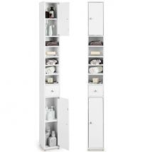Coast - Slim Bathroom Furniture - Freestanding High Cabinet - 2 Doors - 1 Drawer - 5 Adjustable Shelves - 20 x 20 x 180 cm