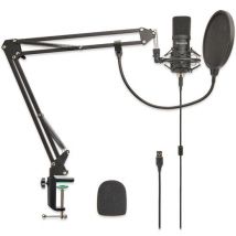 LifeGoods Microphone pour PC - Avec bras - Microphone de jeu - Streaming - Condensateur - Réduction du bruit - Pop Cap - Pop Filter - Noir