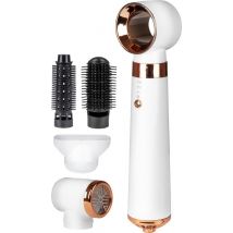 Nuvance - Brosse pour sèche-cheveux avec 5 accessoires - Brosse à boucler - Sèche-cheveux - Multistyler - Brosse thermique - Sèche-cheveux avec brosse - 600W - Blanc et Rose