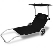 Chaise de plage pliante avec roues - Aluminium - Noir