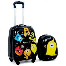 Coast Ensemble de valises pour enfants 2 pièces Trolley pour enfants + Sac à dos Monsters Noir