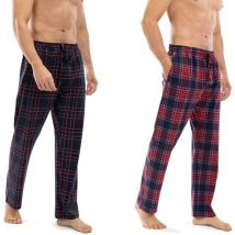 Milanoro - Lot de 2 bas de pyjama en coton pour homme - Marine / Bordeaux à carreaux - M