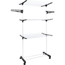 Étendoir à linge pliable - Niceey - 45m de longueur de séchage - Sur roues - Portoir à vêtements pliable - Réglable - Blanc/Noir