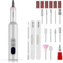 Moods Gellac Professional Electric Nail Grinder - 20000RPM - Sans fil et rechargeable - Blanc - Lime à ongles - Set manucure et pédicure - Lime à ongles électrique