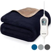 Couverture chauffante électrique - Auronic - 3 niveaux de chauffe avec minuterie - 160 x 120cm - bleu nuit