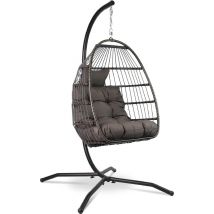 Vita5 Egg Hanging Chair - Intérieur et extérieur - Chaise cocon - avec support - jusqu'à 150kg - pliable - coussin inclus - brun foncé
