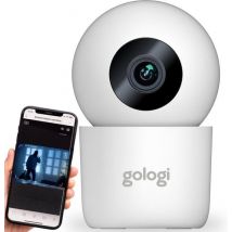 Gologi Caméra de sécurité intérieure - Caméra intérieure intelligente - 4MP - Connexion sans fil avec application (WIFI) - Orientable à 345° - Vision nocturne - Détecteur de mouvement - Moniteur pour bébé - Caméra pour animaux - Blanc