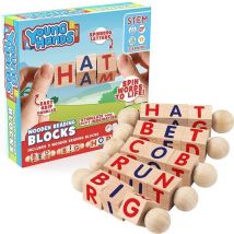 Creative Kids - Blocs de lecture en bois - Lot de 5 blocs alphabétiques rotatifs - Poignées faciles à saisir - Activités d'apprentissage pour la maternelle et le préscolaire - Travail des lettres - Jouets Montessori en bois - Cadeaux pour enfants et jeune