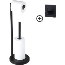 Porte-rouleau de toilette vertical - Porte-rouleau de toilette - Majordome de toilette - Porte-rouleau de luxe - Crochet pour serviettes inclus - Noir