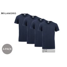 MILANORO 4-pack T-shirt extra long - col en V - Marine XXL