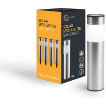 LED Lovers - Lampe de jardin solaire à LED avec pointes de terre - Lot de 4 - Lampe de chemin avec capteur de lumière - acier inoxydable - 8-10 heures de fonctionnement - 27cm