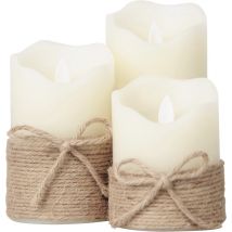 O'DADDY® LED Candles With Moving Flame - Set 3 sizes 10+12.5+15cm 8d - With Timer and Dimmer Function - LED Candles With Remote Control - Rope (Bougies LED avec télécommande)
