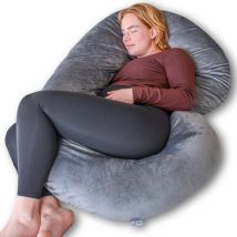 Coussin de grossesse Ella - Coussin de sommeil en soie - Coussin de corps - Housse amovible en polaire Minky - 150x70cm - Gris