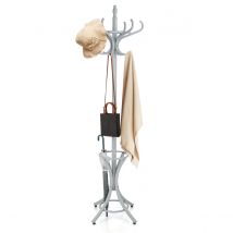 184 cm Porte-manteau avec porte-parapluie Porte-manteau avec 12 crochets Porte-manteau en bois pour l'entrée et le salon (Gris)