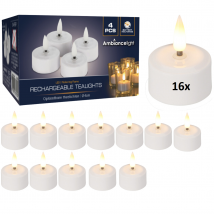 Bougies LED Box 16 pièces Rechargeable - Ø4cm - Chargeur non fourni