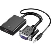 Techvavo® Adaptateur VGA (+ Audio) vers HDMI Convertisseur Universel - Avec Jack 3.5MM Aux & Câble d'alimentation USB - Convertisseur Vidéo Analogique Vers Numérique - Mâle Vers Femelle - 1080P Full HD - inclut un câble d'alimentation USB