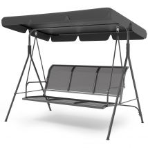 LifeGoods Swing Bench - 3 places - jusqu'à 250KG - toit inclinable - parasol résistant aux UV - 172x104x162cm - gris