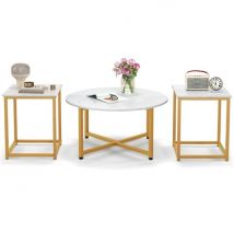 Coast 3-Piece Coffee Table Set - White/Gold - Round 80x42cm - Square 40x40x50cm