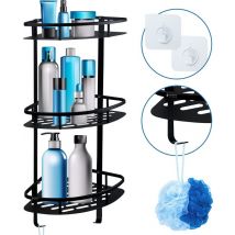 Porte-douche Happy Goods - Porte-douche 3 couches sans perçage - acier inoxydable - auto-adhésif - Porte-douche suspendu - Porte-bain - Porte-bain - Porte-bain - Porte-douche - Noir