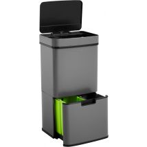 Homra NEXO Poubelle Séparation des déchets 3 compartiments - 72 litres (2x12 + 48 L) avec capteur infrarouge - Design Trio Poubelle Acier inoxydable - Gris