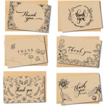 Partizzle 36x Kraft Thank You Cards Set - Cartes de remerciement - Cartes de vœux - Cartes postales - Cartes avec enveloppes - 15x10 cm