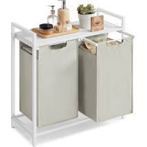O'DADDY® Laundry Basket 2 Boxes - Trieur de linge extensible avec étagère - 76 litres - 73 x 33 x 72 cm - Pieds réglables - Assemblage facile - Multifonctionnel et élégant - Métal - Blanc