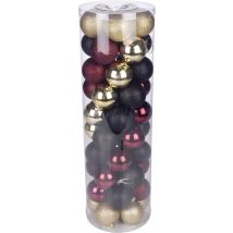 Cadeaux de Noël Set de boules de Noël Noir/Or/Rouge - 50 pièces boules de Noël en plastique - Décorations de Noël