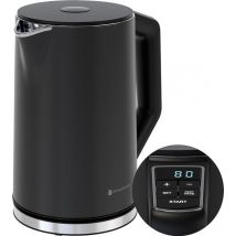 KitchenBrothers Bouilloire - Électrique - 1,5L - 2200W - Contrôle de température réglable - Double paroi - Bouilloire en acier inoxydable - Noir