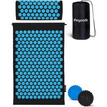 Tapis d'acupression avec coussin - LifeGoods - Tapis Shakti - Tapis avec 2 balles pour les points de déclenchement - 66x40x2cm - Noir/Turquoise