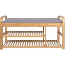 Banc - Arch Double Shelf - Bambou - Tissu gris