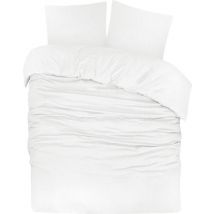 DoubleDry Housse de couette Flanelle - 140x200/220 cm Single - 100% coton doux - Respirant et doux pour la peau - Certifié OEKO-TEX & BSCI - Blanc