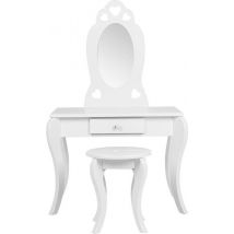 Table de coiffure cœurs enfants - table de maquillage - avec tabouret - blanc