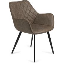 LIFA LIVING Chaise Genoa - Chaise seau moderne - Lot de 2 - Chaise de salle à manger avec accoudoir - Pieds en métal - Faux cuir marron - Max. 100 kg - 63.5 x 60 x 81 cm